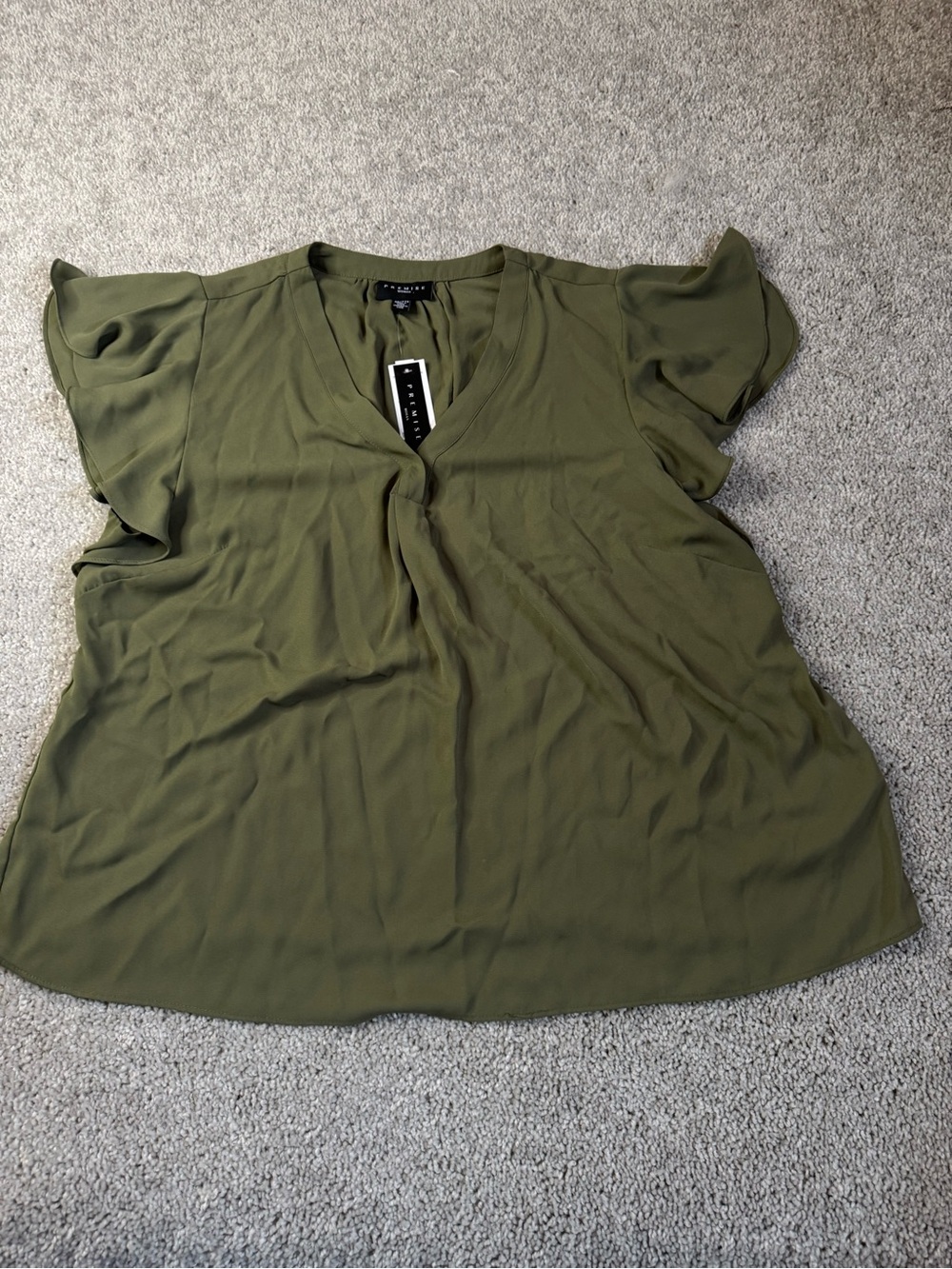 Premise Frosty Olive Flutter Sleeve V-Neck Blouse
